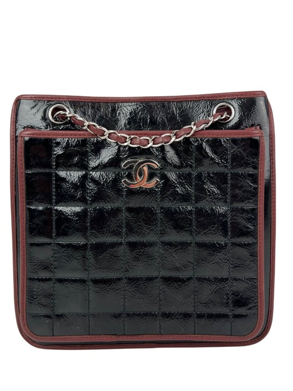 Chanel Chocolate Bar Chain Black Patient Leather Tote Bag